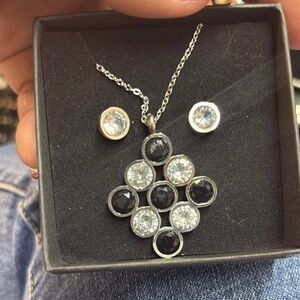 Black and Silver Geometric Cluster Necklace